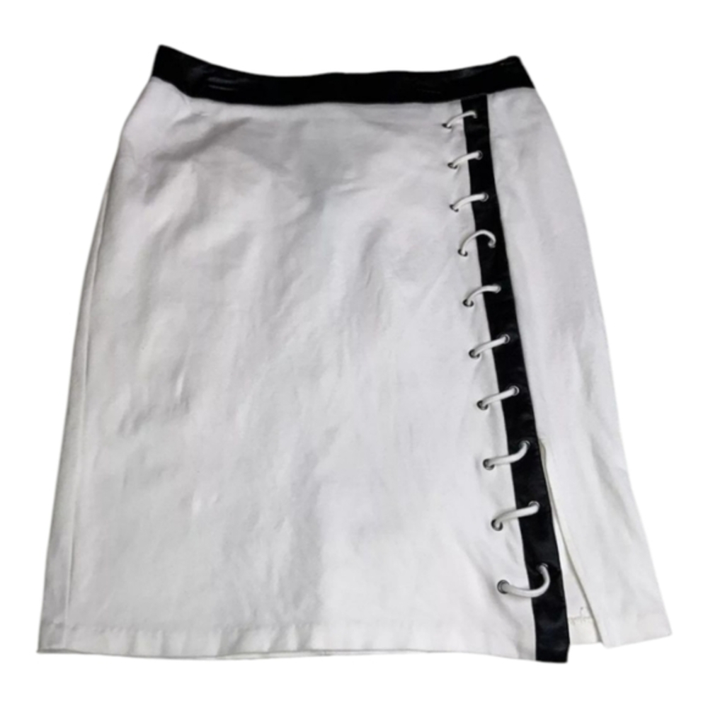 Ashley Stewart‎ white black Vegan Leather Trim Stretch pencil skirt Plus Size 16